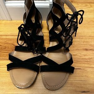 Womens Black Wedge Sandals 8.5